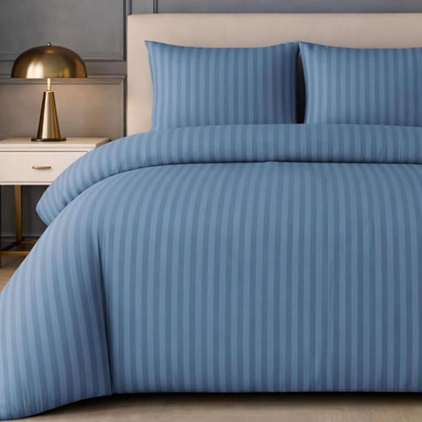 Satin Stripe Duvet Cover Set Soft Microfiber Bedding Set Single Double King Super King