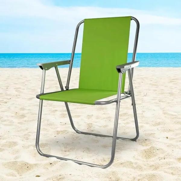 Spring Beach Chair Outdoor Folding Sun Lounger Chair with Armrests Lightweight Portable Garden Deck Chair for Beach, Camping, Fishing, Picnic & BBQ
