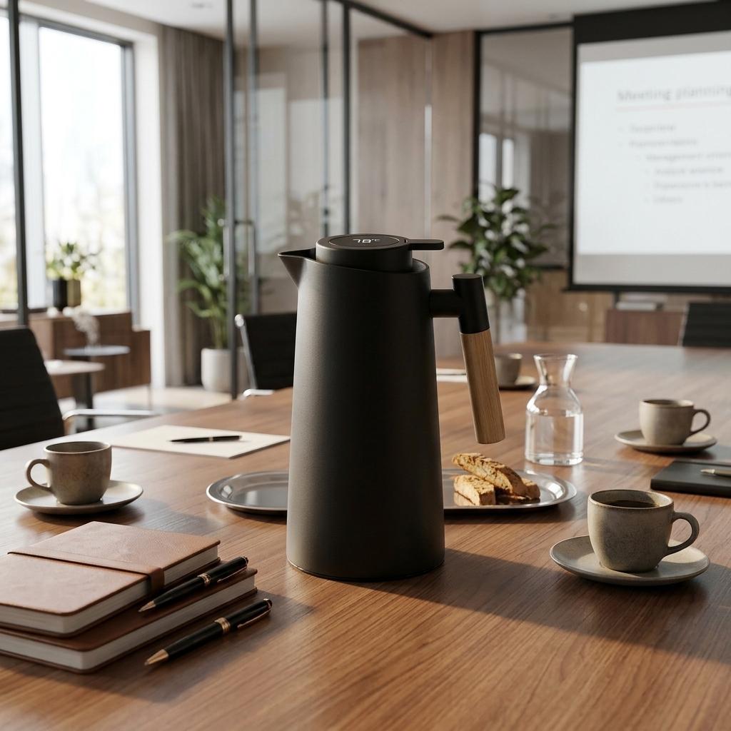 1L Smart Vacuum Jug with LCD Temperature Display, Insulated Thermal Flask, Glass Liner, Wooden Handle, Hot & Cold Beverage Jug