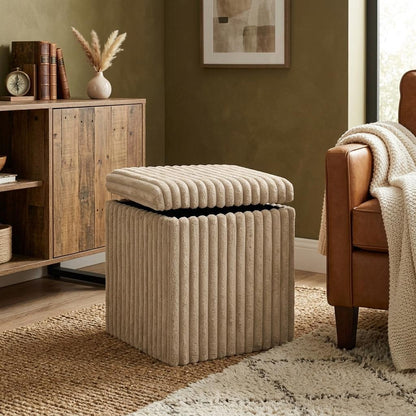 Ribbed Velvet Storage Ottoman Box with Lid Foldable Storage Seat Cube Footstool for Bedroom, Living Room & Hallway 38 x 38 x 38cm 5 Colours