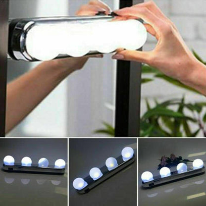 New 4 LED Make Up Mirror Studio Light Portable Cordless Vanity Super Bright 4 LED Glow Bulbs Battery Powered Suction Cups for Dressing Table Bedroom Bathroom Mirror