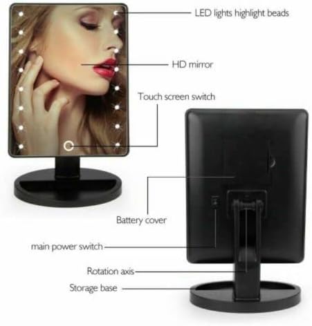 16 LED Lighted Makeup Mirror with Touch Control Portable Vanity Cosmetic Mirror with Adjustable Brightness Magnifying Mirror & Stand Tray