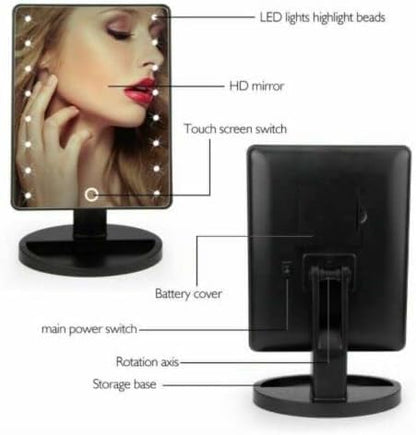 16 LED Lighted Makeup Mirror with Touch Control Portable Vanity Cosmetic Mirror with Adjustable Brightness Magnifying Mirror & Stand Tray