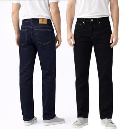 Men’s Straight Leg Jeans Comfortable & Durable Stretchy Cotton Denim with Signature Button Detail Available in Black, Navy, Light Blue Sizes W30–W40 Menswear Pants