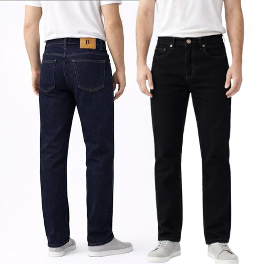 Men’s Straight Leg Jeans Comfortable & Durable Stretchy Cotton Denim with Signature Button Detail Available in Black, Navy, Light Blue Sizes W30–W40 Menswear Pants
