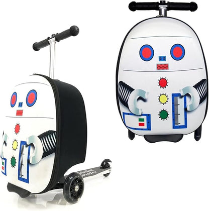 2-in-1 Kids Scooter Suitcase 18 Inch Foldable Ride-On Children's Luggage 25L Lightweight Travel Case with Smooth Wheels for Boys & Girls 5+