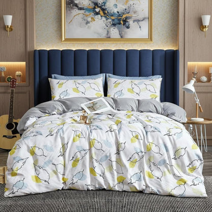 Floral Duvet Cover Set 3 Piece Double & King Size Soft Microfiber Bedding Set with 2 Pillowcases Floral Bed Linen Quilt Cover UK