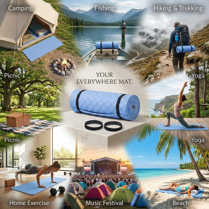 Camping Mat Waterproof EVA Foam Sleeping Mat 180x50x1.5cm Lightweight Roll Up Yoga Exercise Mat with Elastic Straps for Hiking Travel