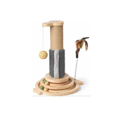 5-in-1 Wooden Cat Scratching Tower with Sisal Ramps & Interactive Balls – Indoor Cat Activity & Lounge Station