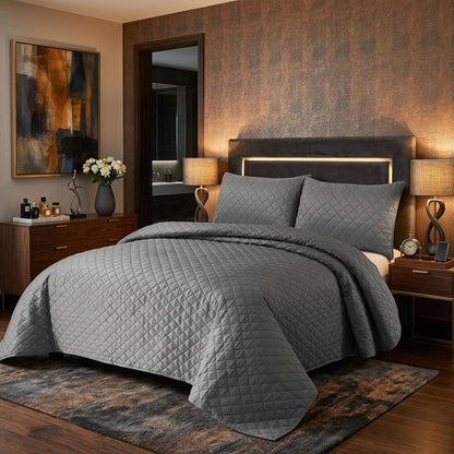 Luxury Quilted Bedspread Set Double Size 3 Piece Embossed Coverlet with Pillowcases Soft All Season Bed Cover 220x250cm