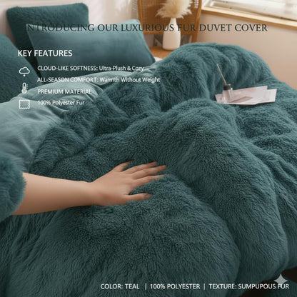 Teddy Fleece Bedding Set Snuggle Cuddle Hugg Snug Sherpa Duvet Cover with Pillowcase Super Soft Fluffy & Warm Thermal Winter Bed Set Teal