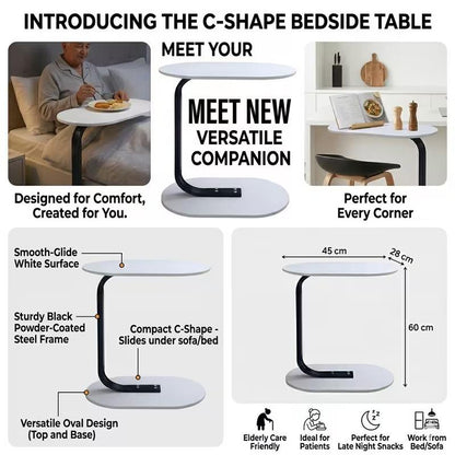 C-Shaped Sofa Side End Table Compact Coffee & Laptop Table for Living Room or Bedroom Sturdy, Space-Saving & Easy to Assemble