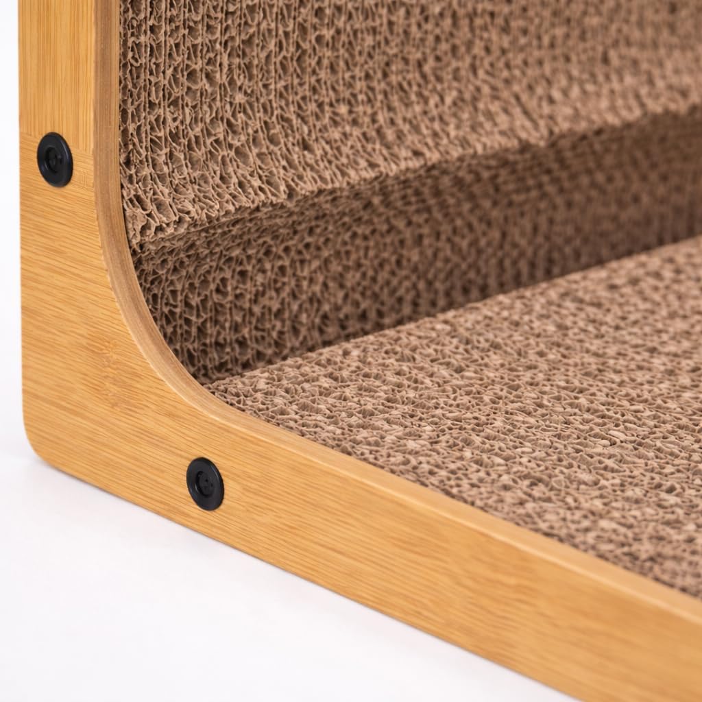 Cat Scratcher L-Shape with Ball Toy Vertical & Horizontal Corrugated Cardboard Scratching Post Wooden Frame Cat Scratch Pad for Indoor Cats