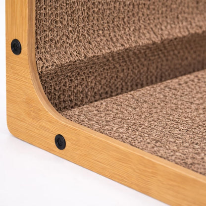 Cat Scratcher L-Shape with Ball Toy Vertical & Horizontal Corrugated Cardboard Scratching Post Wooden Frame Cat Scratch Pad for Indoor Cats