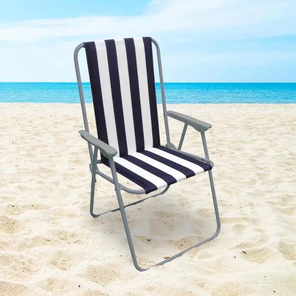 Spring Beach Chair Outdoor Folding Sun Lounger Chair with Armrests Lightweight Portable Garden Deck Chair for Beach, Camping, Fishing, Picnic & BBQ