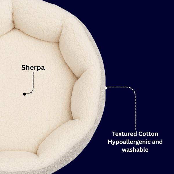 Snuggle Circle Medium Pet Bed Orthopaedic Anti-Anxiety Dog Bed Soft Plush Sherpa Calming Cat Bed Non Slip Base Hypoallergenic Joint Support Cats & Dogs Machine Washable