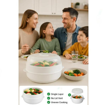 2 Tier Microwave Vegetable  Cookware Steamer with Lid Healthy Rice Pasta Cooker Pot BPA-Free Food Steaming Container