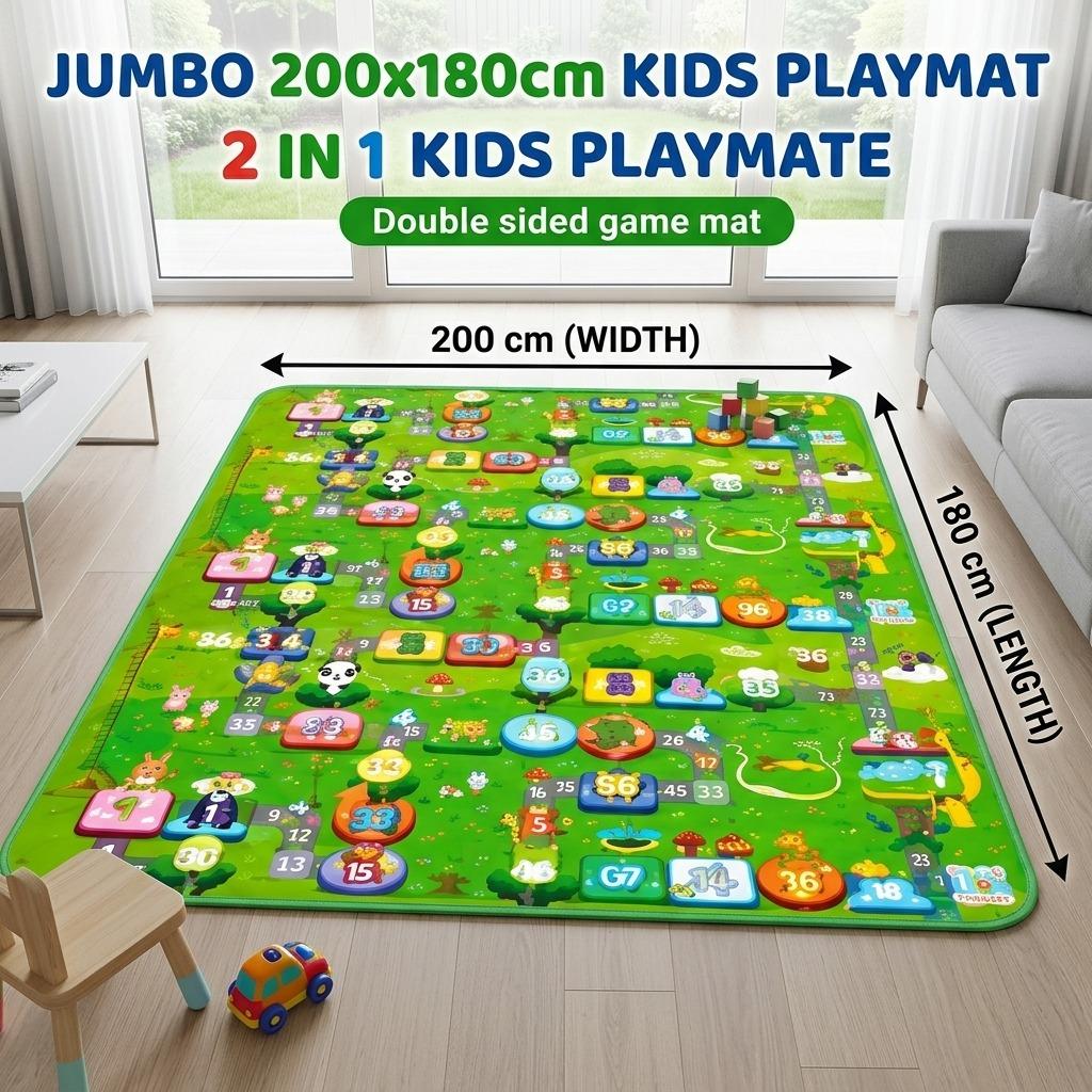 2 in 1 Kids Play Mat Double Sided Foldable Baby & Toddler Playmat 200 x 180cm with Carry Bag