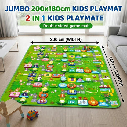 2 in 1 Kids Play Mat Double Sided Foldable Baby & Toddler Playmat 200 x 180cm with Carry Bag
