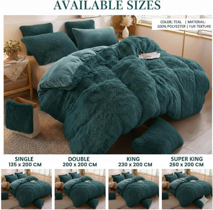 Teddy Fleece Bedding Set Snuggle Cuddle Hugg Snug Sherpa Duvet Cover with Pillowcase Super Soft Fluffy & Warm Thermal Winter Bed Set Teal