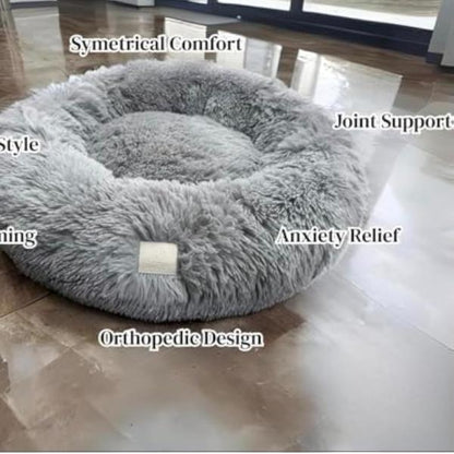 Round Plush Pet Bed with Non-Slip Base – Washable Calming Style Dog & Cat Bed (60cm / 70cm / 90cm)
