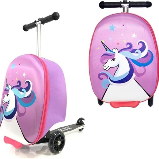 2-in-1 Kids Scooter Suitcase 18 Inch Foldable Ride-On Children's Luggage 25L Lightweight Travel Case with Smooth Wheels for Boys & Girls 5+
