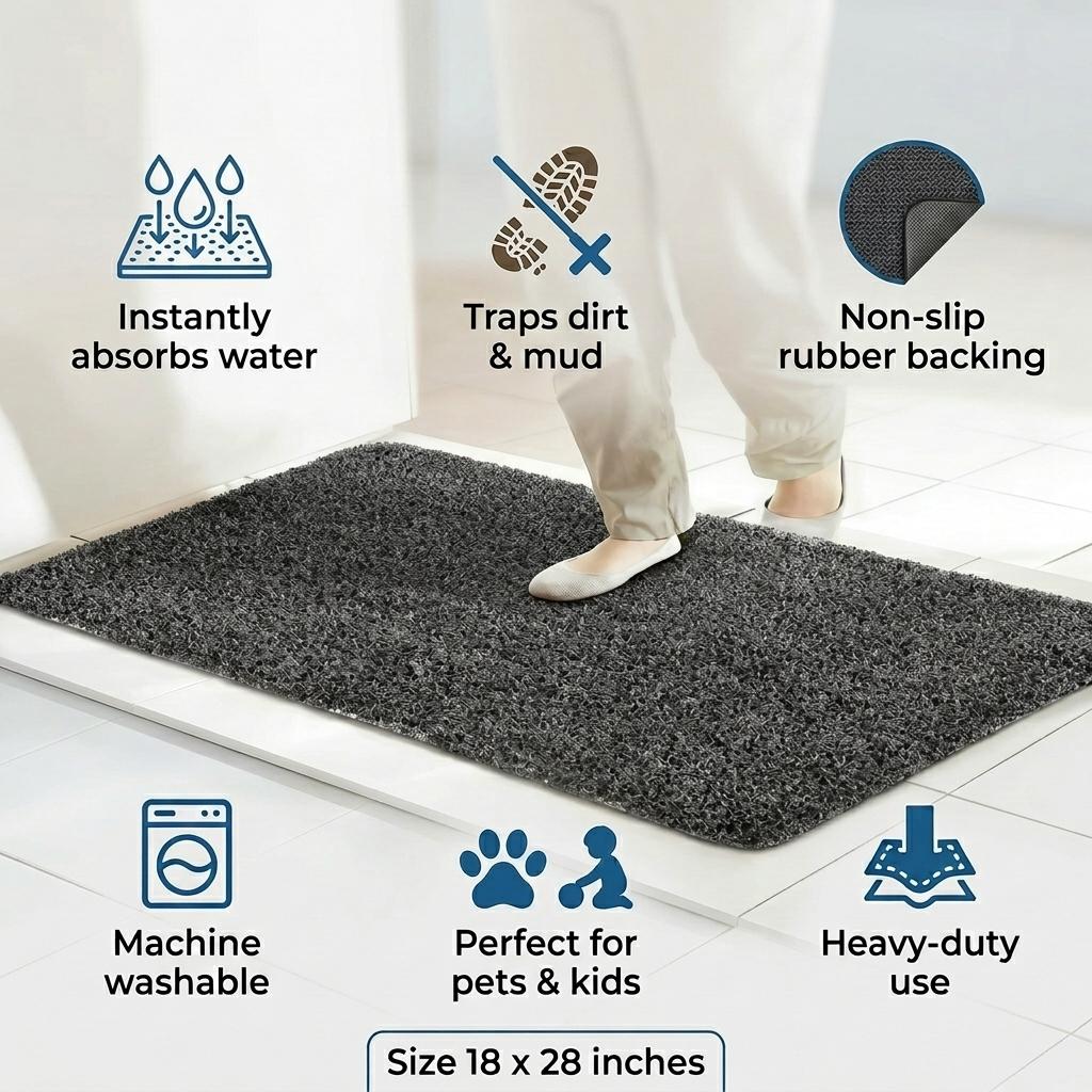 Super Absorbent Door Mat Non-Slip Entrance Floor Mat Machine Washable Indoor Doormat 18 x 28 Inches
