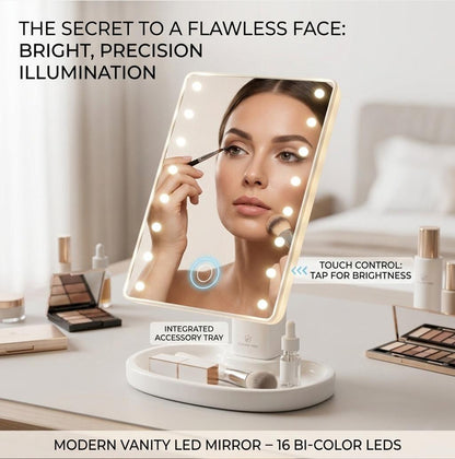 16 LED Lighted Makeup Mirror with Touch Control Portable Vanity Cosmetic Mirror with Adjustable Brightness Magnifying Mirror & Stand Tray