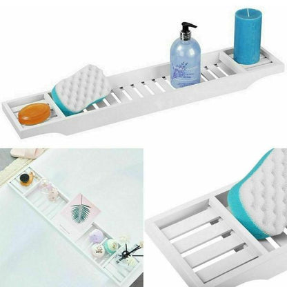 New Bamboo Bathtub Caddy Tray Bathroom Accessories Board Candle Wine Glass Book Tablet iPad & Phone Holders Bath Tub Rack Shelf Storage Organiser