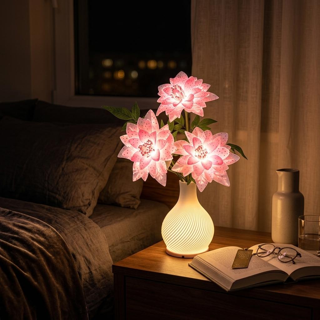 Decorative Flower Table Lamp USB Powered 38 x 13cm LED Style Desk Lamp for Bedroom, Living Room & Home Décor