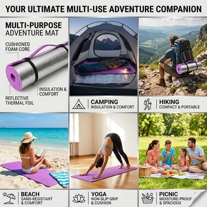 Waterproof EVA Camping Mat Pink 180 x 50 x 0.6cm Lightweight Roll Up Foam Sleeping Mat Outdoor Hiking, Picnic & Beach Ground Pad