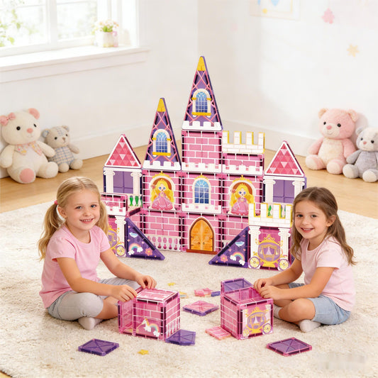 Magnetic Building Blocks 30PCS Princess Castle Set Travel Magnetic Tiles Toy with Portable Iron Storage Box Creative STEM Construction Toy for Kids