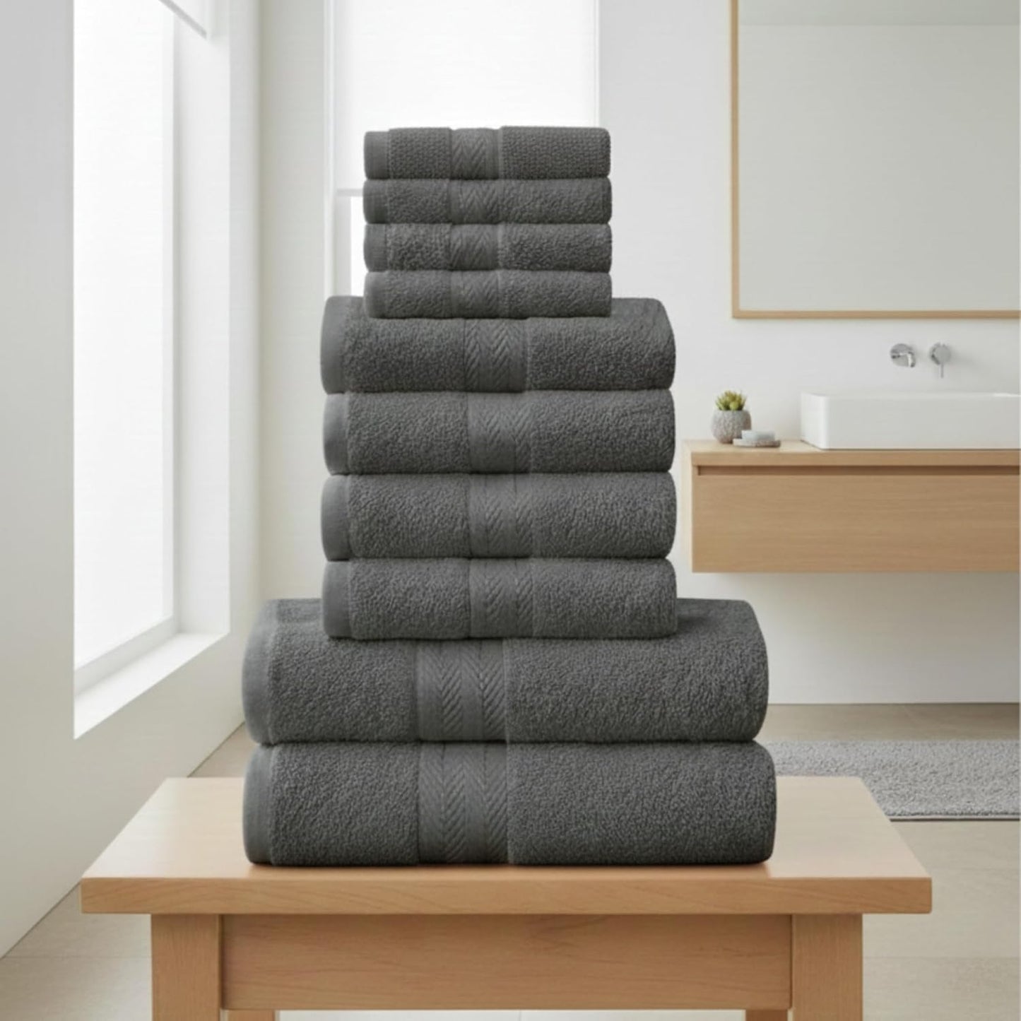 Luxury Egyptian Cotton Towel Set 10-Piece – Ultra Soft & Highly Absorbent Bathroom Towels in Pink, Charcoal, Green & White