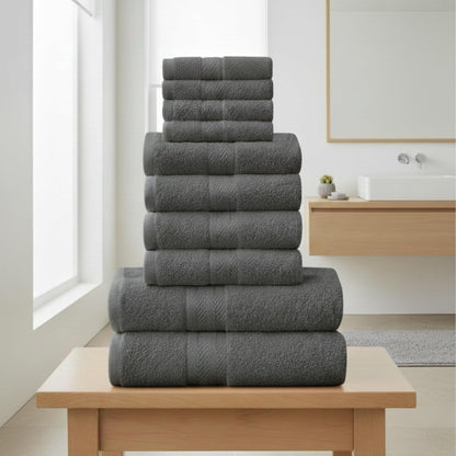 Luxury Egyptian Cotton Towel Set 10-Piece – Ultra Soft & Highly Absorbent Bathroom Towels in Pink, Charcoal, Green & White