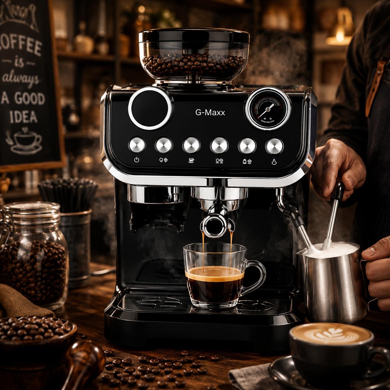 Home Coffee Machine Espresso Maker with Milk Frother Steam Wand Dual Shot Brewing and Pressure Gauge for Cappuccino Latte Lovers