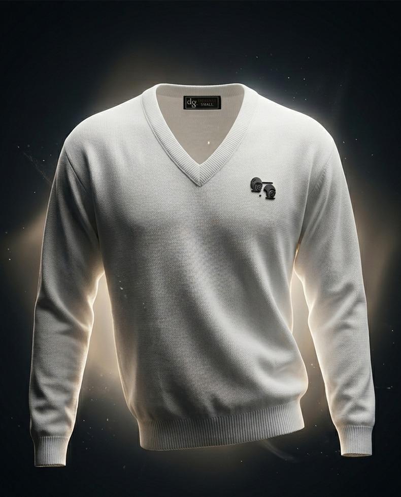 Men’s Lightweight White Sweater Bowling Golf Style Jumper Soft Knit Casual Top S–5XL Long Sleeve Breathable Fabric