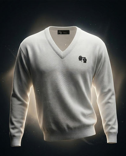 Men’s Lightweight White Sweater Bowling Golf Style Jumper Soft Knit Casual Top S–5XL Long Sleeve Breathable Fabric