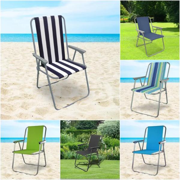 Spring Beach Chair Outdoor Folding Sun Lounger Chair with Armrests Lightweight Portable Garden Deck Chair for Beach, Camping, Fishing, Picnic & BBQ