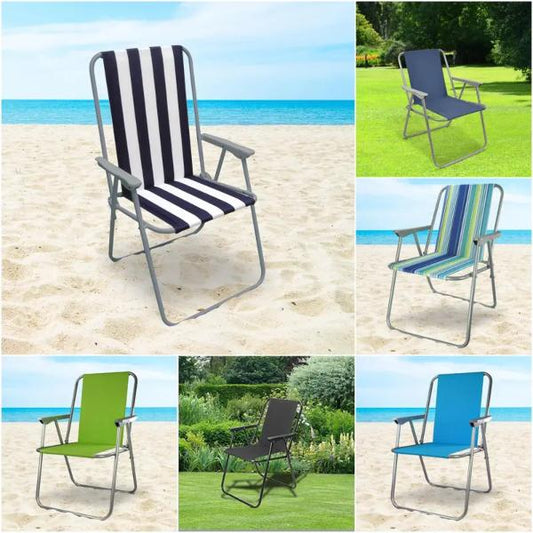 Spring Beach Chair Outdoor Folding Sun Lounger Chair with Armrests Lightweight Portable Garden Deck Chair for Beach, Camping, Fishing, Picnic & BBQ