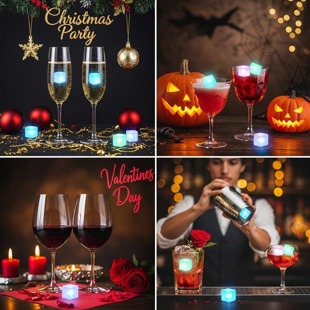 Ice Cube 12 Led ice cube Waterproof Reusable Water Activated Ice Cube DIY Toy for Party Wedding Bars Decor, Christmas Gift
