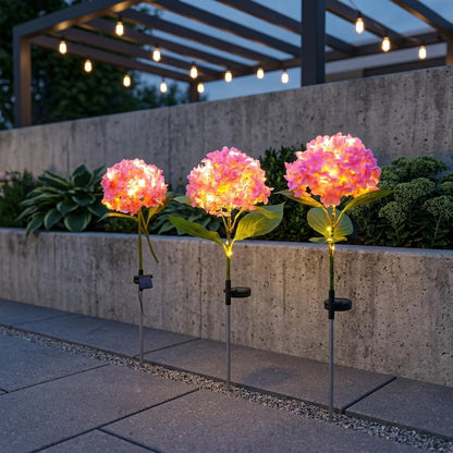 2 Pc Solar Hydrangea Flower Garden Lights Waterproof Outdoor LED Path Lights with 8 Lighting Modes for Garden, Patio & Lawn Random Color