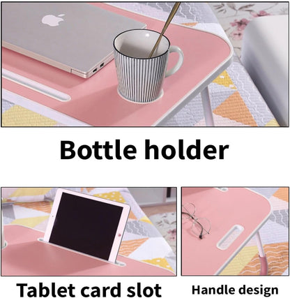 Foldable Laptop Table for Bed & Sofa Portable Desk with Cup Holder Phone/Tablet Slot Book Storage Study Work Reading Writing Breakfast Tray
