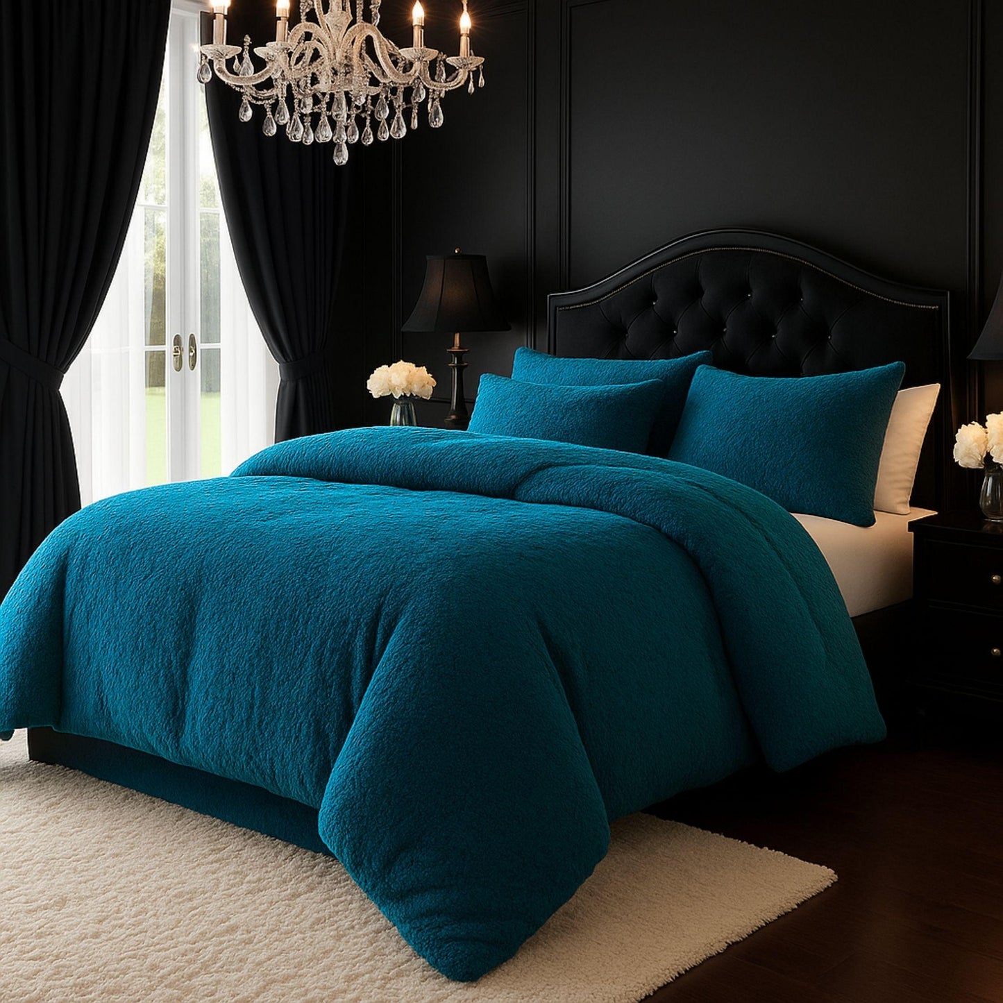 New Soft Teddy Fleece Duvet Quilt Cover Bedding Set with 2 Matching Pillow Cases Cosy bedding All Sizes Pink Teal Black Grey Snuggle Cozy bedding Duvet Cover