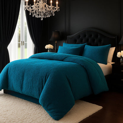 New Soft Teddy Fleece Duvet Quilt Cover Bedding Set with 2 Matching Pillow Cases Cosy bedding All Sizes Pink Teal Black Grey Snuggle Cozy bedding Duvet Cover