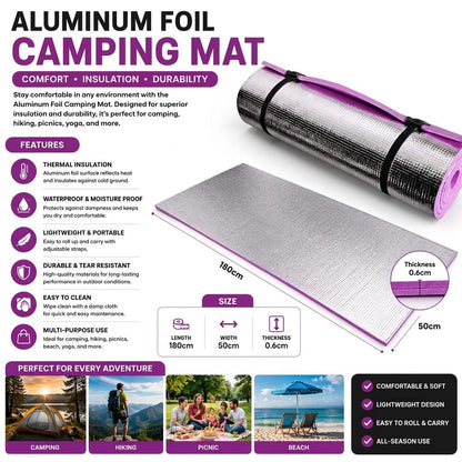 Waterproof EVA Camping Mat Pink 180 x 50 x 0.6cm Lightweight Roll Up Foam Sleeping Mat Outdoor Hiking, Picnic & Beach Ground Pad