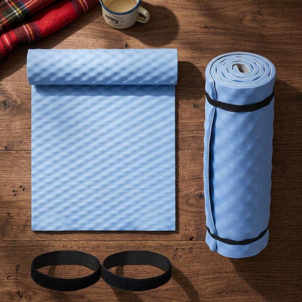 Camping Mat Waterproof EVA Foam Sleeping Mat 180x50x1.5cm Lightweight Roll Up Yoga Exercise Mat with Elastic Straps for Hiking Travel