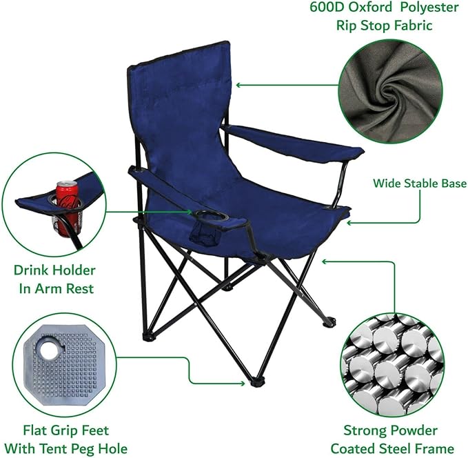 Folding Camping Chair Collapsible Fishing Chair with Carrier Bag Lightweight Portable Hiking Chair with Mesh Cup Holder, Heavy Duty Camping Chair Comfortable Cross Design Seat for Outdoors Camping Fishing Picnics Beach & Travel Green