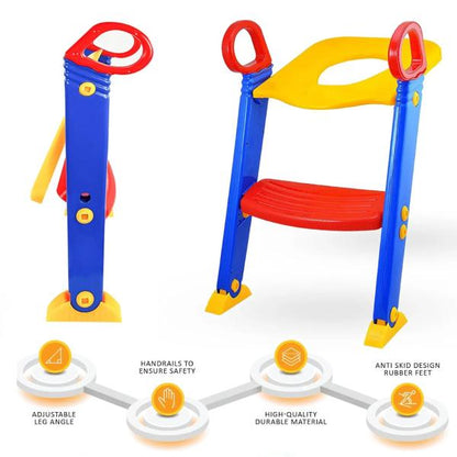 Baby Adjustable Toilet Training Seat with Ladder Foldable Potty Training Seat for Kids with Non-Slip Steps & Handles Universal Fit Kids Toilet Trainer