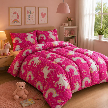 Reversible Coverless Duvet Set 10.5 Tog Soft Quilted Bedding Set with Pillowcases Unicorn Gamer Print Single Double