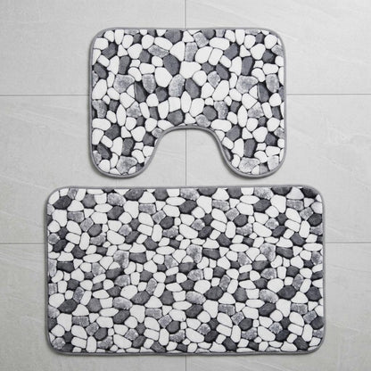 2 Piece Pebble Stone Bath Mat Set, Soft Polyester Bathroom Rugs, Non-Slip Style Bath Mat Set 50x80cm & 50x40cm